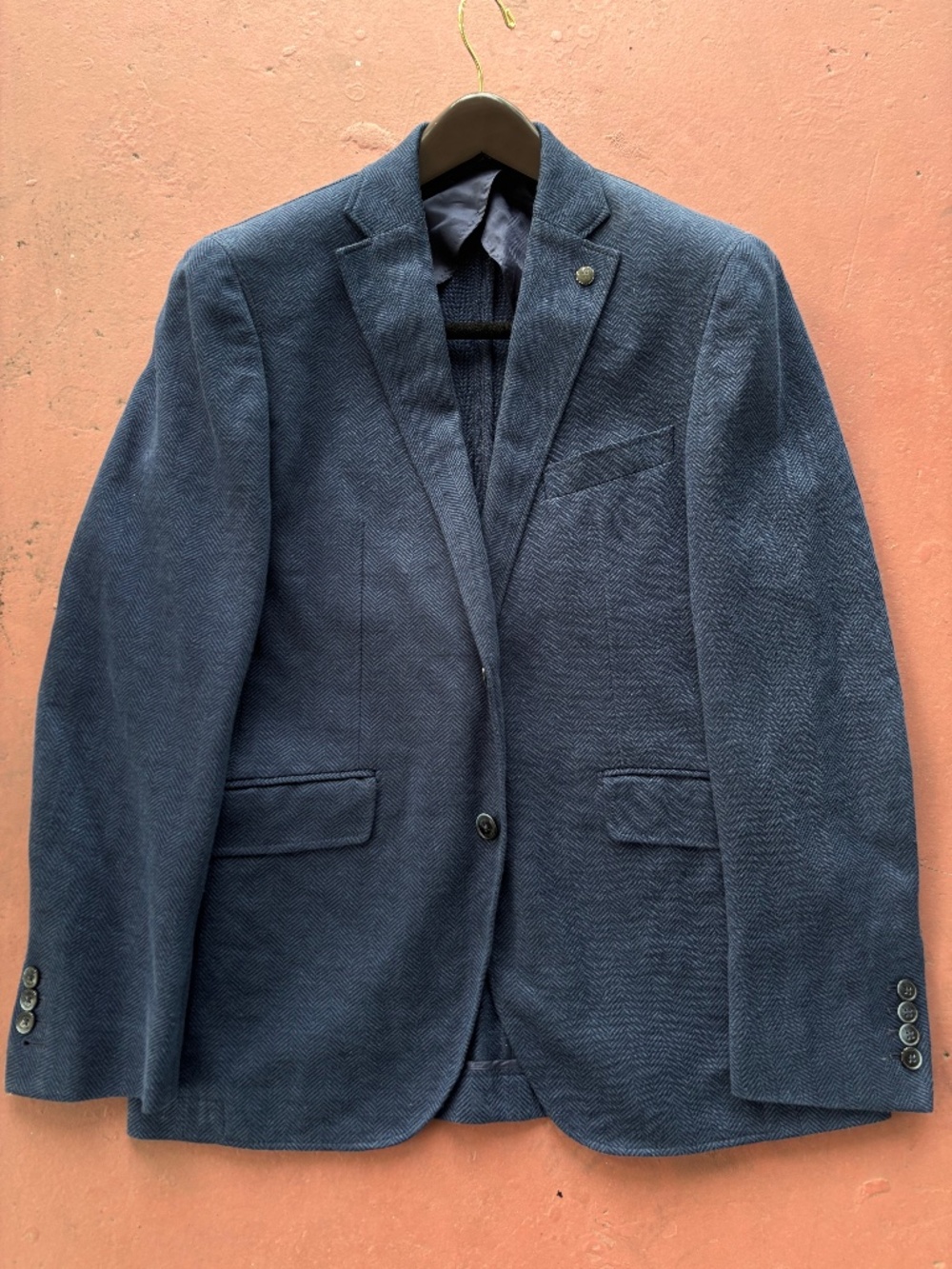 Hackett Mayfair Herringbone Blue Linen Cotton Blazer Jacket Half Lined US 40R